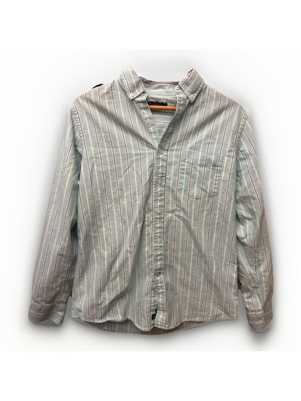 Club Room Mens Shirt Size Small Long Sleeve Button-Down Green Striped Cotton